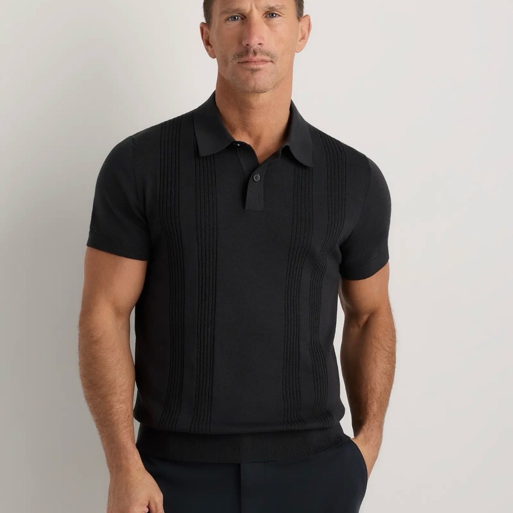 Quince Men's Silk and Cotton Sweater Polo in black Size Small